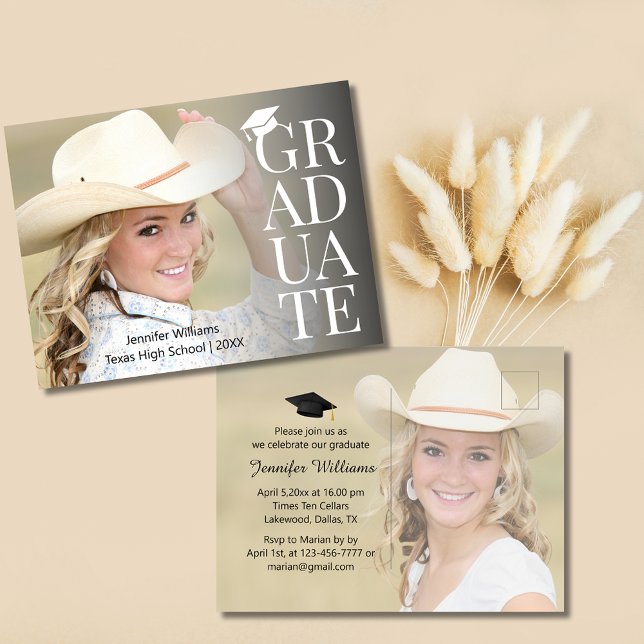 elegant typography 2 faded photo graduation party  postcard (Creator Uploaded)