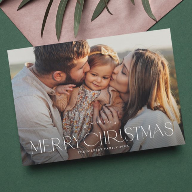 Elegant Typography 2 Photo Merry Christmas Holiday Card (Simple elegant typography 2 photo christmas holiday card.)