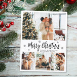 Elegant Typography 4 Photo Collage Christmas Postcard<br><div class="desc">Elegant, Modern Black and White 4 Photo Collage Merry Christmas Script Holiday Postcard. TThis festive, mimimalist, whimsical four (4) photo holiday card template features a pretty photo collage, some snowflake and says Merry Christmas! The „Merry Christmas” greeting text is written in a beautiful black hand lettered typography font type on...</div>