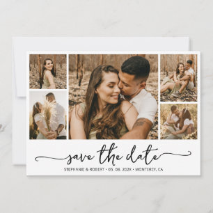 Elegant Typography 5 Photo Collage Wedding Save The Date