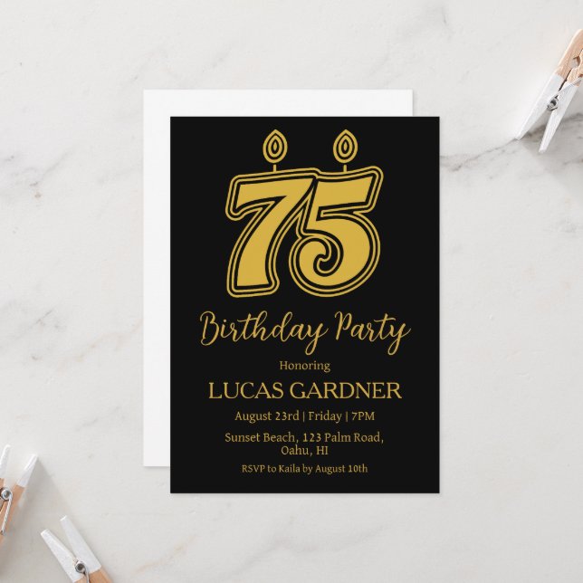 elegant typography 75th birthday invitations (Front/Back In Situ)
