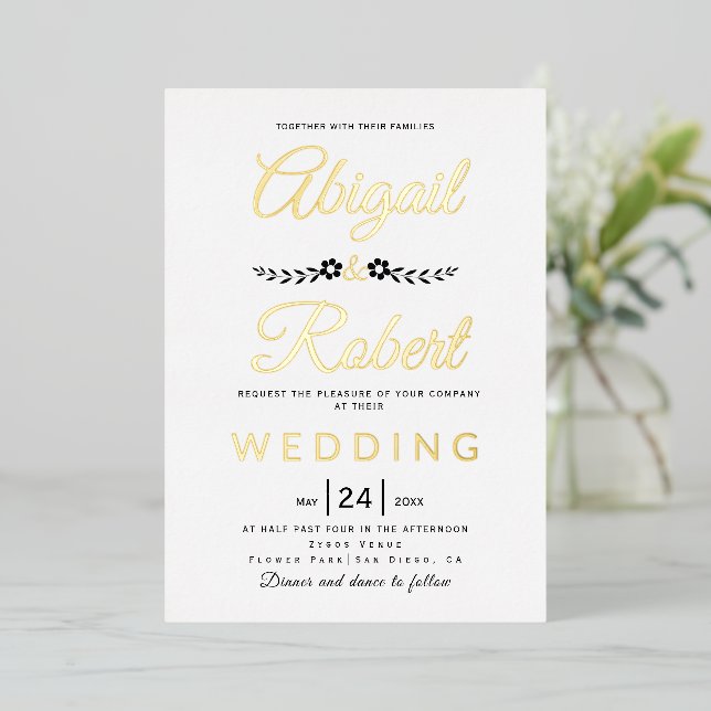Elegant typography and flowers wedding gold (Standing Front)