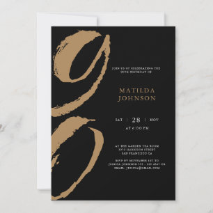Elegant Typography Black and Gold 90th Birthday Invitation