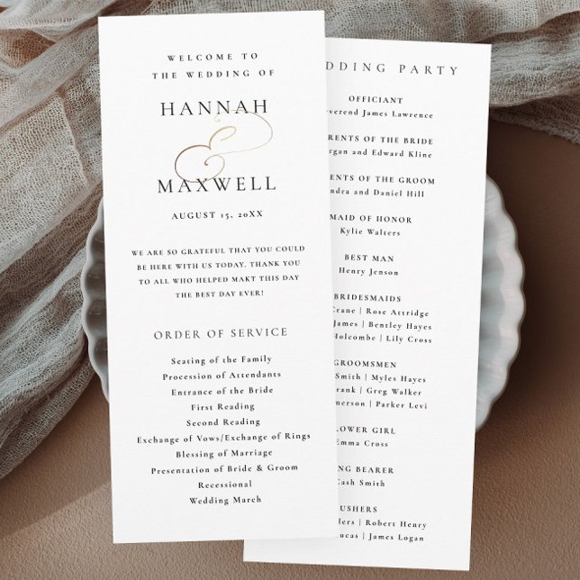 Elegant Typography Black and White Wedding Program (Elegant typography gold script calligraphy wedding programs.)