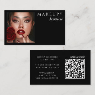Elegant Typography Black QR Code Photo Makeup Business Card