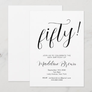 Elegant Typography Black White 50th Birthday Invitation