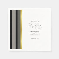 Elegant Typography Black White Gold Stripe Wedding