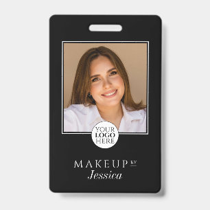 Elegant Typography Black White Photo Makeup Badge