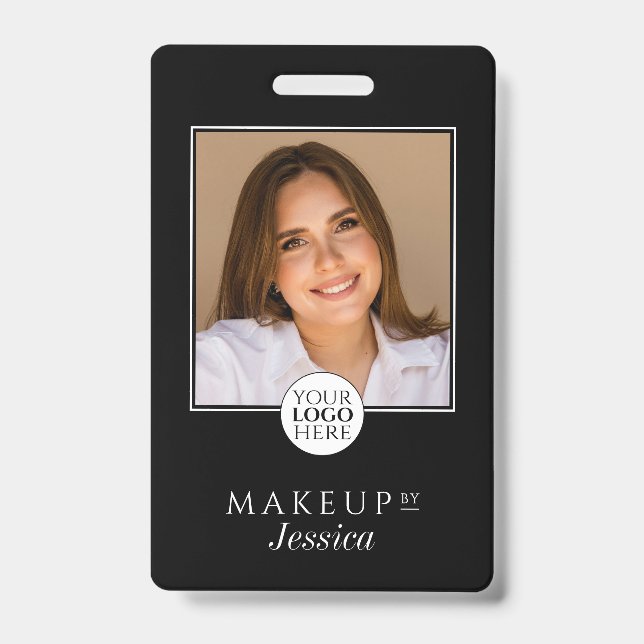 Elegant Typography Black White Photo Makeup Badge (Front)