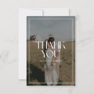 Elegant Typography Black & White Photo Wedding Thank You Card