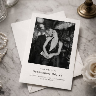 Elegant Typography Black White Wedding Photo Save The Date