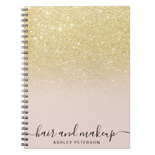elegant typography blush chic gold glitter ombre notebook
