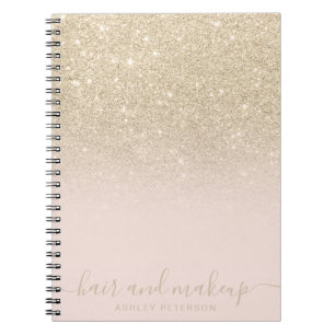 elegant typography blush light gold glitter ombre notebook