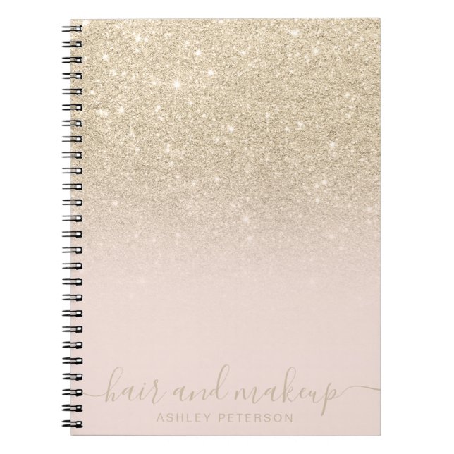 elegant typography blush light gold glitter ombre notebook (Front)