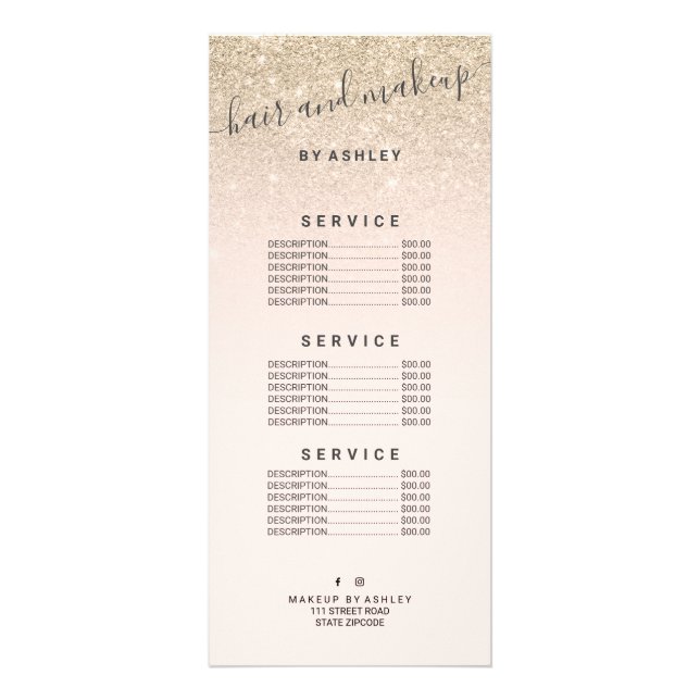 elegant typography blush light gold glitter ombre rack card (Front)