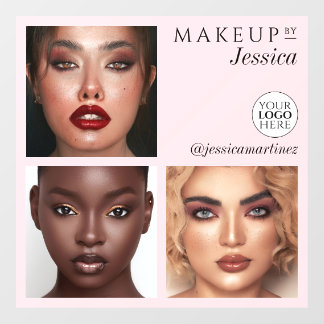 Elegant Typography Blush Pink 3 Photo Logo Makeup Window Cling