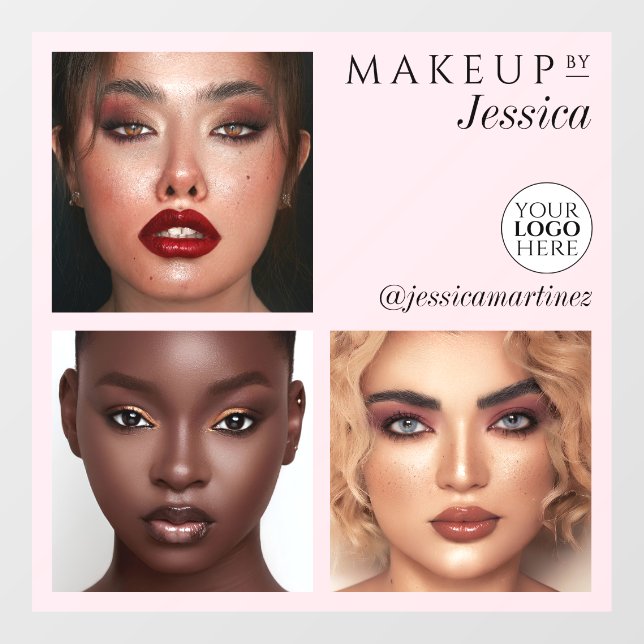 Elegant Typography Blush Pink 3 Photo Logo Makeup Window Cling (Sheet)