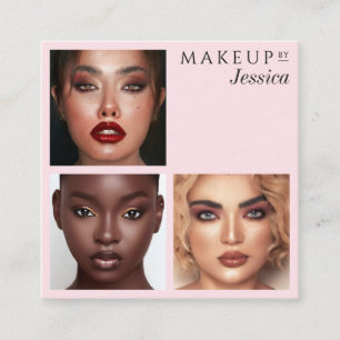 Elegant Typography Blush Pink 3 Photo Makeup Square Business Card