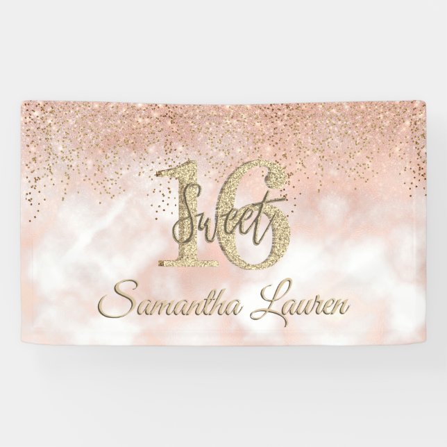 Elegant Typography Blush Pink Gold Sweet 16 Banner (Horizontal)