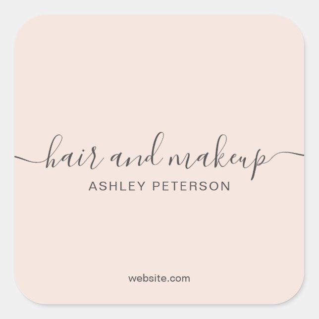 elegant typography blush pink hair makeup square sticker (Front)