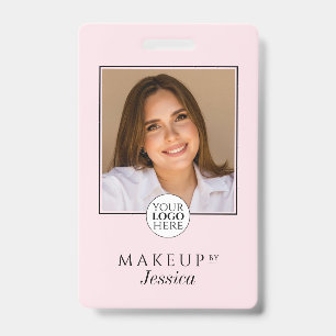 Elegant Typography Blush Pink Photo Makeup Badge