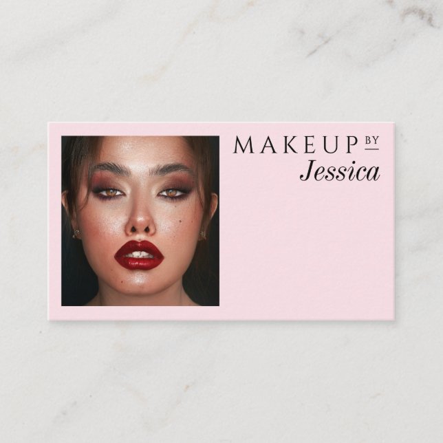 Elegant Typography Blush Pink Photo Makeup Business Card (Front)