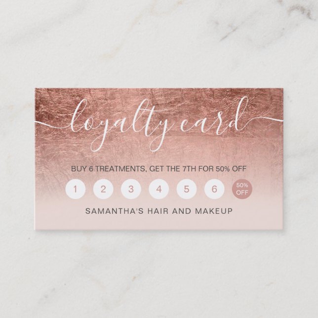 elegant typography blush rose gold foil ombre loyalty card (Front)