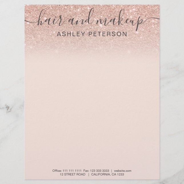 elegant typography blush rose gold glitter ombre letterhead (Front)