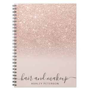elegant typography blush rose gold glitter ombre notebook