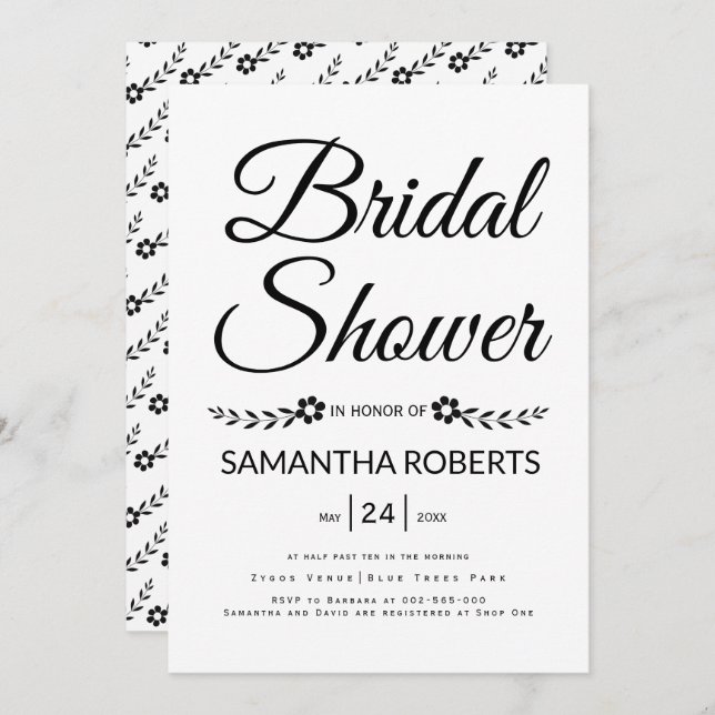 Elegant typography bridal shower wedding invitation (Front/Back)