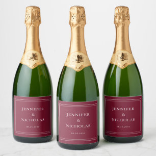 Elegant Typography Burgundy Wedding Sparkling Wine Label
