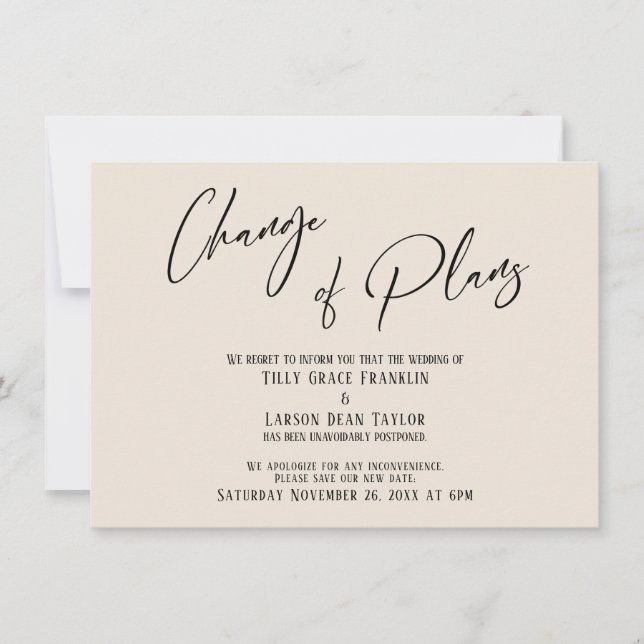 Elegant Typography Change of Plans Cream Card (Front)