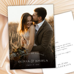 Elegant Typography Classic Single Photo Wedding Thank You Card