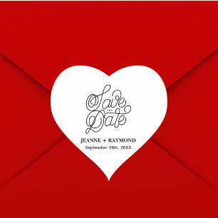 Elegant Typography Custom Wedding Save the Date Heart Sticker