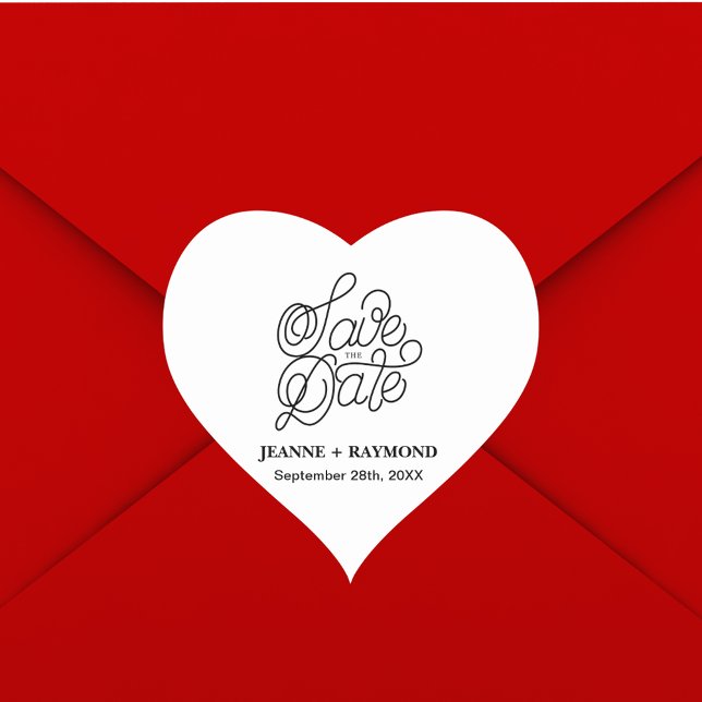 Elegant Typography Custom Wedding Save the Date Heart Sticker (Elegant typography save the date sticker adds personalized charm to wedding announcements.)