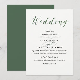 Elegant Typography Deep Green Wedding Invitation