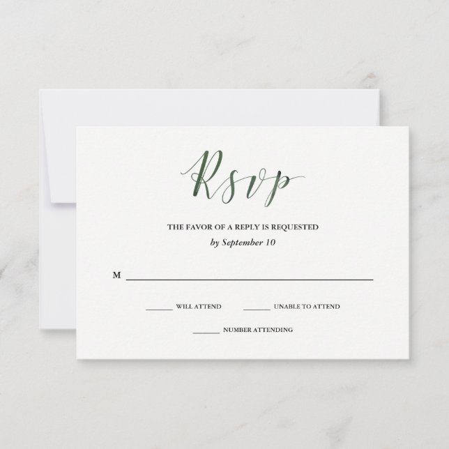 Elegant Typography | Deep Green Wedding RSVP Card (Front)