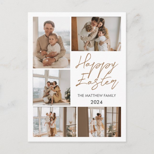 Elegant Typography Easter Family Photo Collage Holiday Postcard (Front)