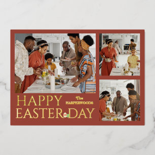 elegant Typography Easter family three photo  Foil Holiday Card