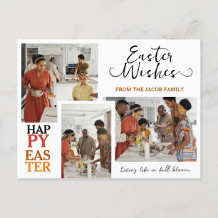 elegant Typography Easter family three photo Holiday Postcard