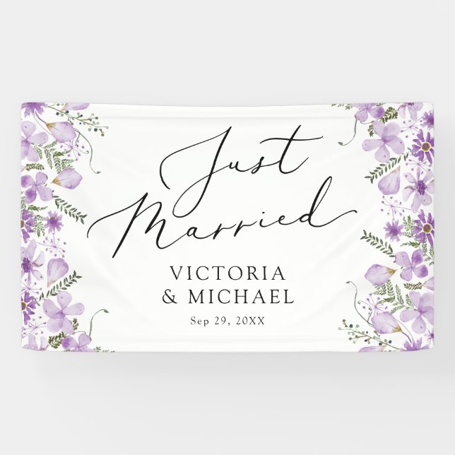 Elegant Typography Floral Just Married  Banner (Horizontal)