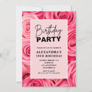 Elegant Typography Floral Pink Roses 59th birthday Invitation