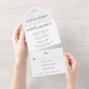 Elegant Typography Full Name Black & White Wedding All In One Invitation