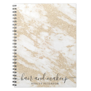 elegant typography gold glitter marble hair makeup notebook