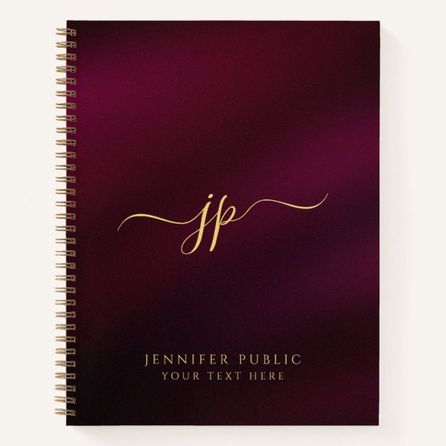 Elegant Typography Gold Text Initial Monogram Notebook (Front)