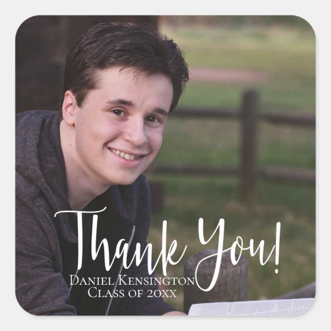 Elegant Typography Graduation Thank You Square Sticker (Front)