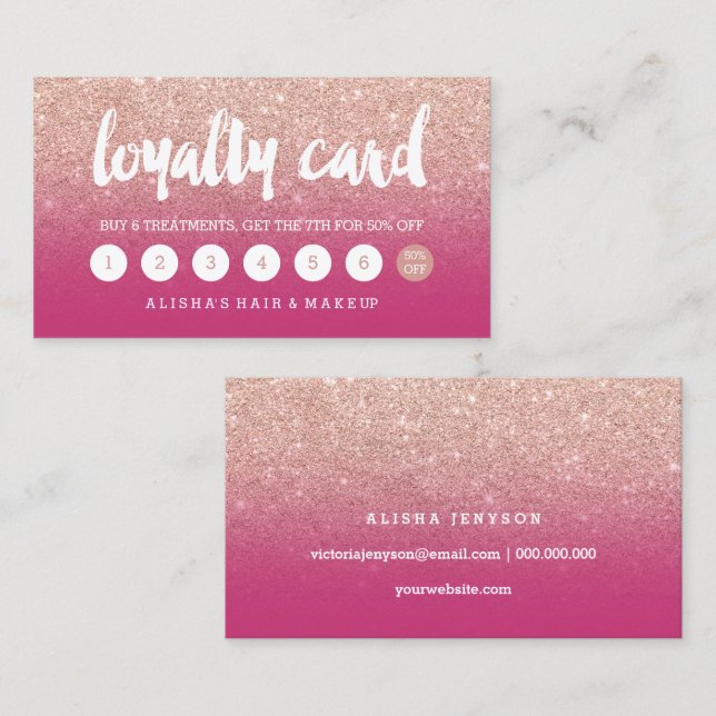 elegant typography magenta rose gold loyalty card (Front/Back)