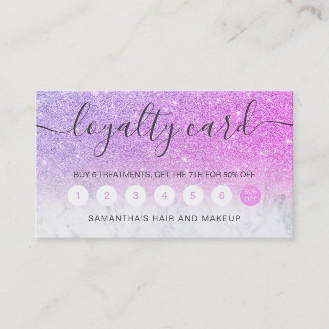 elegant typography marble chic pink glitter ombre loyalty card (Front)