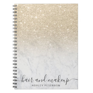 elegant typography marble light gold glitter ombre notebook