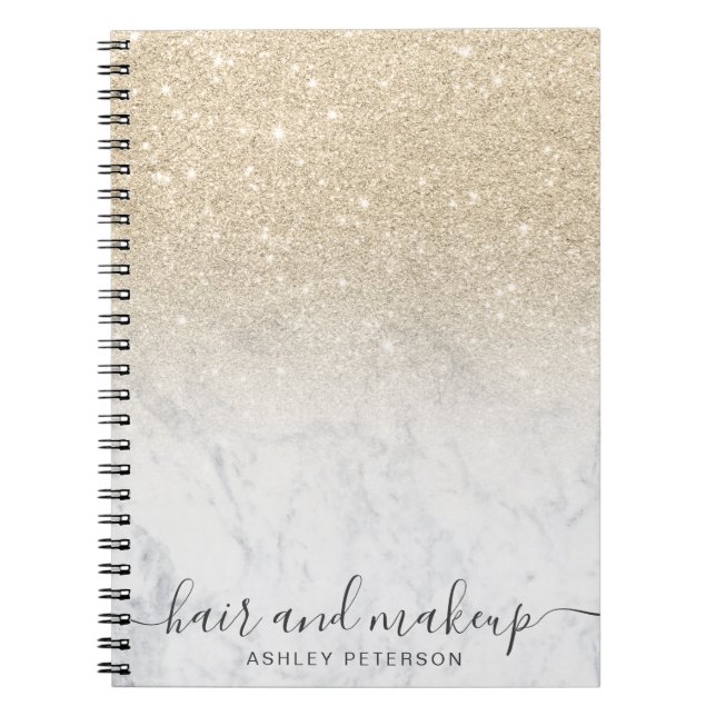 elegant typography marble light gold glitter ombre notebook (Front)